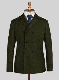 Light Weight Dark Green Tweed Pea Coat