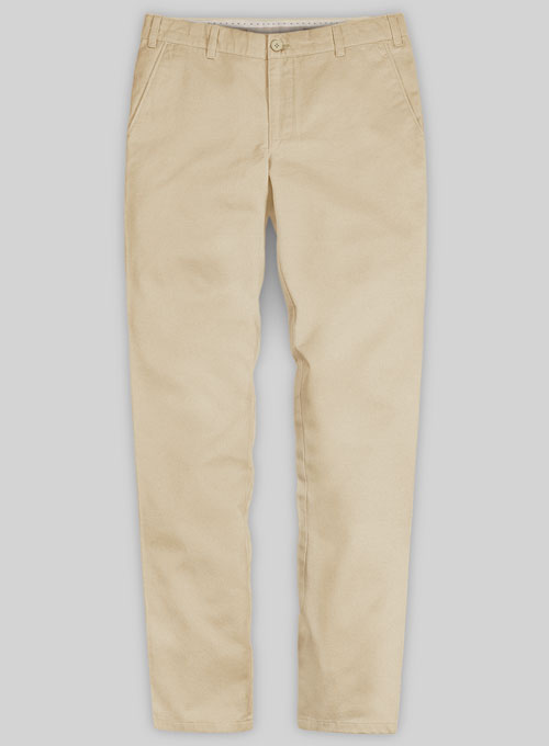 Beige Feather Cotton Canvas Stretch Chino Pants