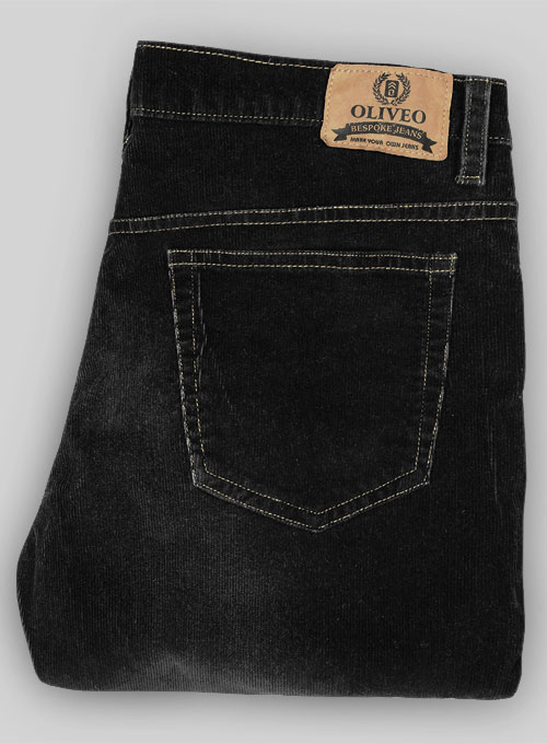 Slate Black Corduroy Stretch Jeans - Treated Hard Wash