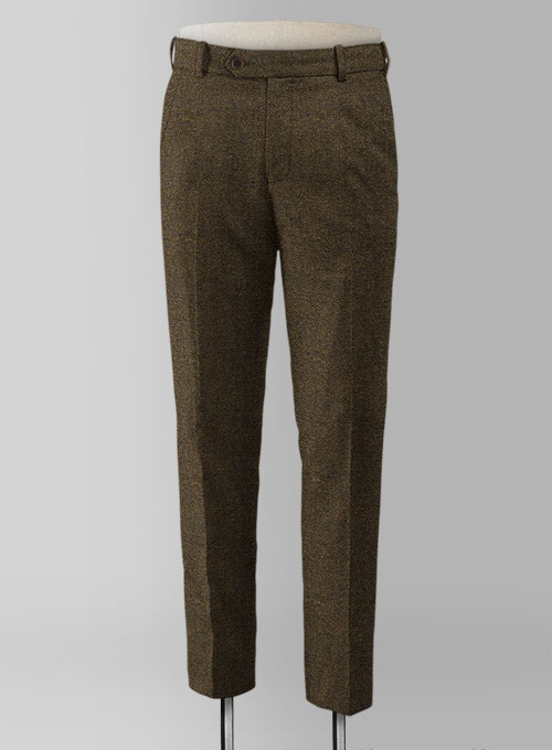 Bottle Brown Herringbone Tweed Pants