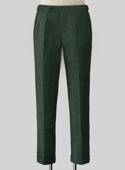 Bottle Green Herringbone Highland Tweed Trousers