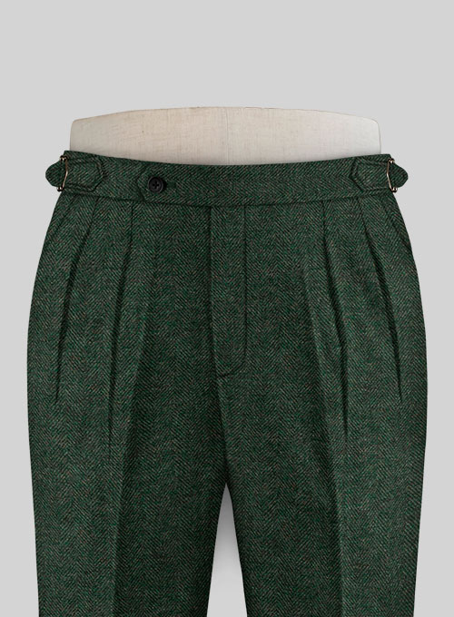 Bottle Green Herringbone Highland Tweed Trousers