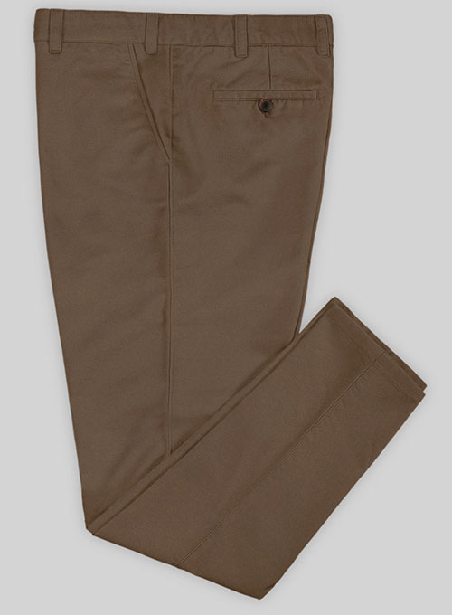 Brown Feather Cotton Canvas Stretch Chino Pants