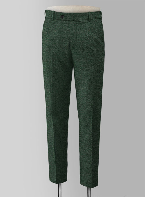 Bottle Green Herringbone Tweed Pants