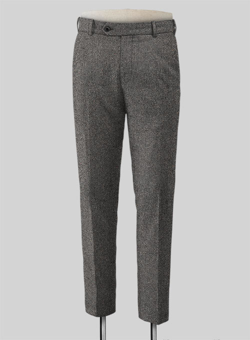 Gray Herringbone Flecks Donegal Tweed Pants