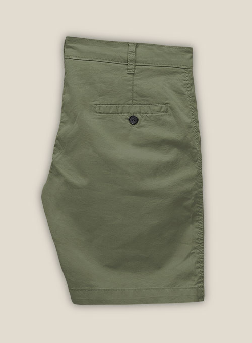 Green Feather Cotton Canvas Stretch Shorts