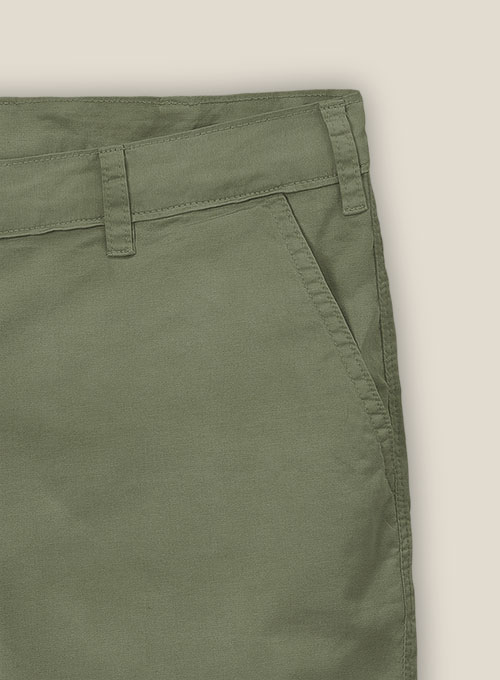 Green Feather Cotton Canvas Stretch Shorts