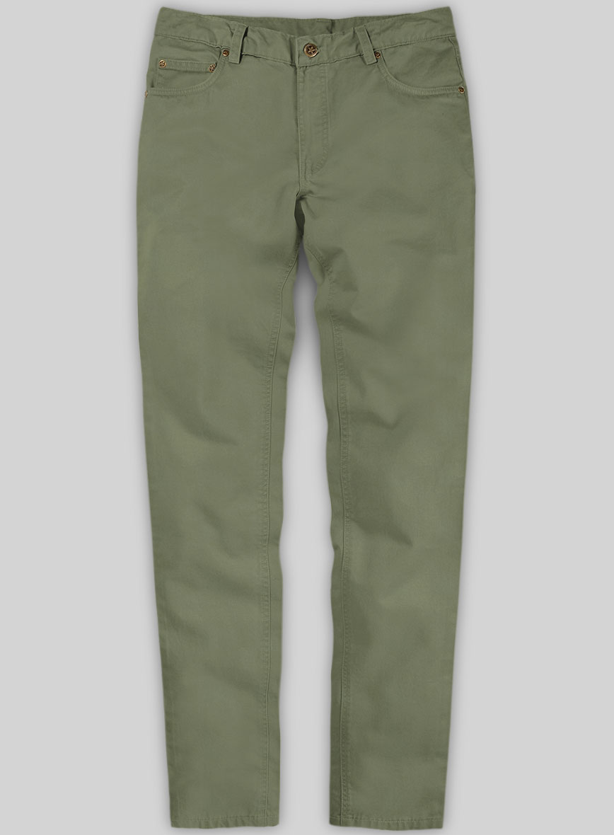 Green Feather Cotton Canvas Stretch Jeans