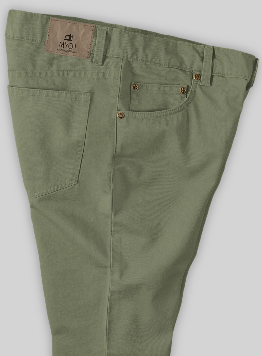 Green Feather Cotton Canvas Stretch Jeans