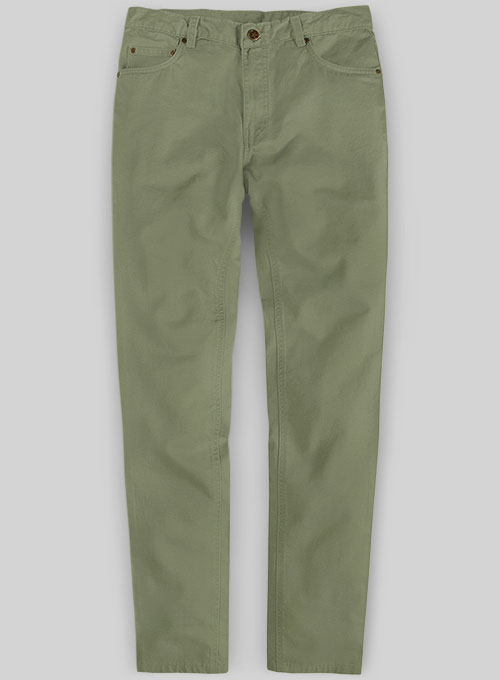 Green Feather Cotton Canvas Stretch Jeans