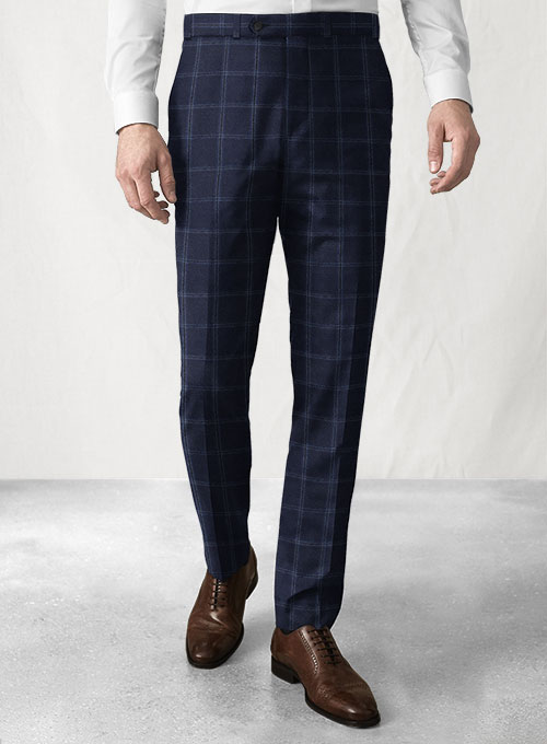 Reda Blue Checks Wool Pants