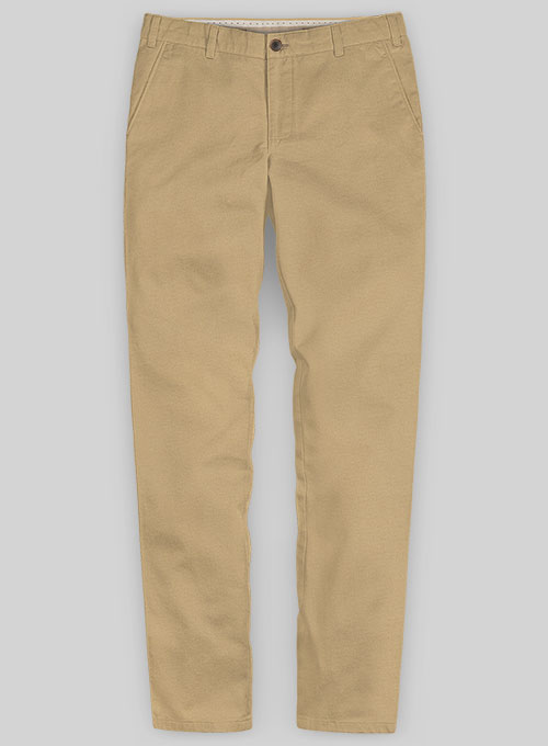 Khaki Feather Cotton Canvas Stretch Chino Pants