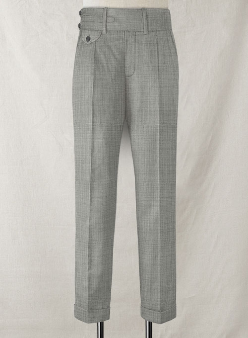 Napolean Sharkskin Light Gray Double Gurkha Wool Trousers