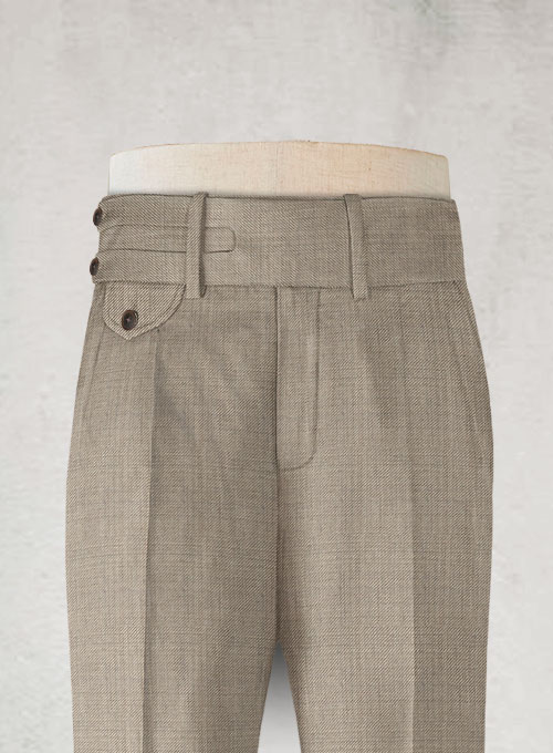 Napolean Sharkskin Light Brown Double Gurkha Wool Trousers