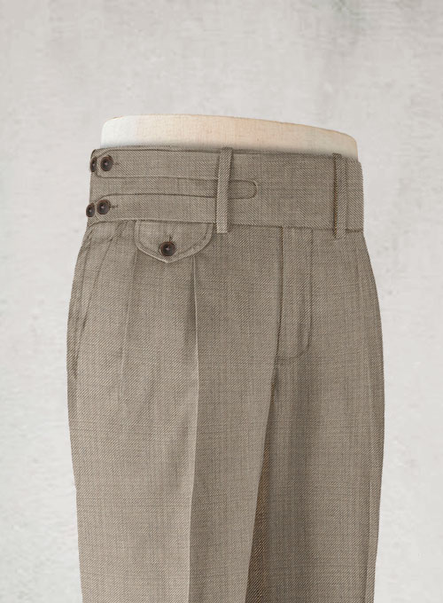 Napolean Sharkskin Light Brown Double Gurkha Wool Trousers