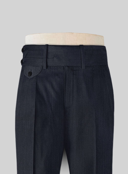 Napolean Self Satin Blue Double Gurkha Wool Trousers