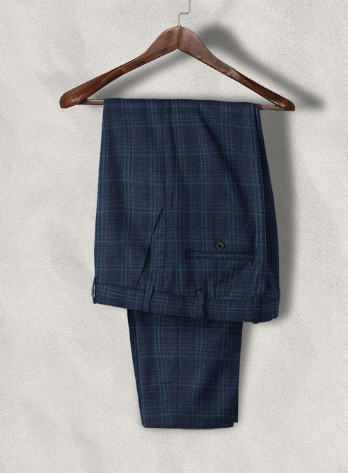 Reda Sapphire Blue Checks Wool Pants