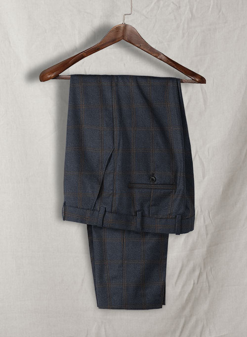 Reda Slate Blue Checks Wool Pants