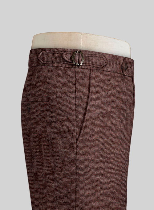 Royal Wine Herringbone Highland Tweed Trousers