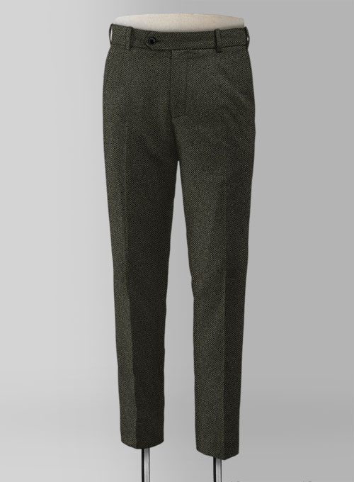 Vintage Flat Green Herringbone Tweed Pants