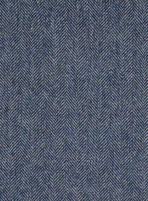 Vintage Herringbone Blue Tweed Pants - Leather Trims