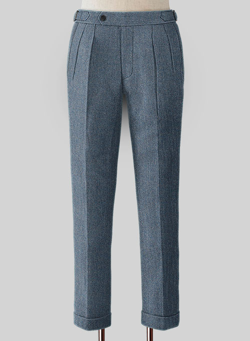 Vintage Herringbone Blue Highland Tweed Trousers