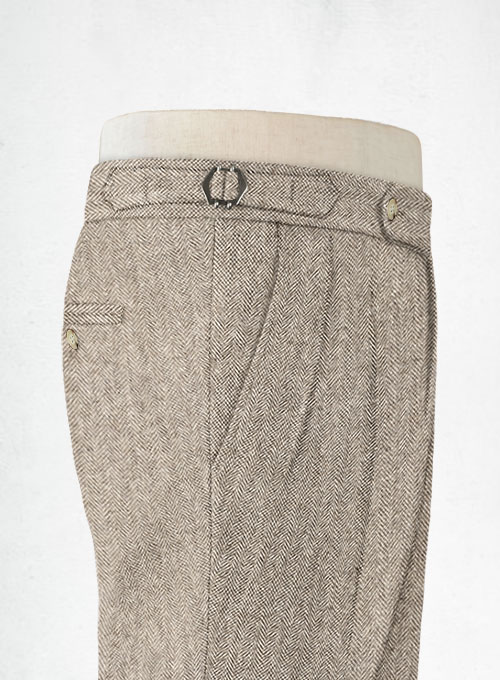 Vintage Herringbone Brown Highland Tweed Trousers