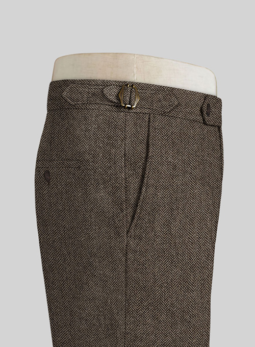 Vintage Dark Brown Herringbone Highland Tweed Trousers