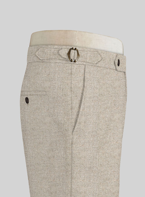 Vintage Herringbone Light Beige Highland Tweed Trousers