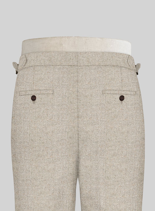 Vintage Herringbone Light Beige Highland Tweed Trousers