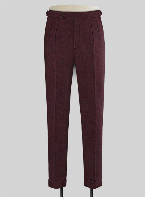 Wine Herringbone Highland Tweed Trousers