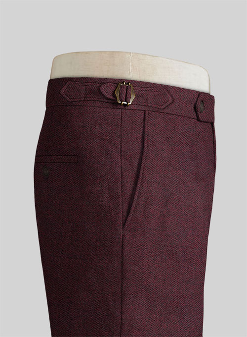 Wine Herringbone Highland Tweed Trousers