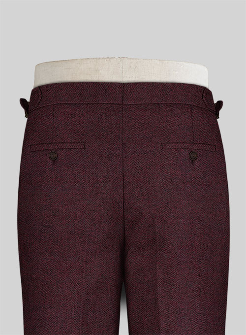 Wine Herringbone Highland Tweed Trousers