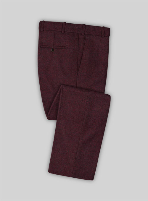 Wine Herringbone Tweed Pants