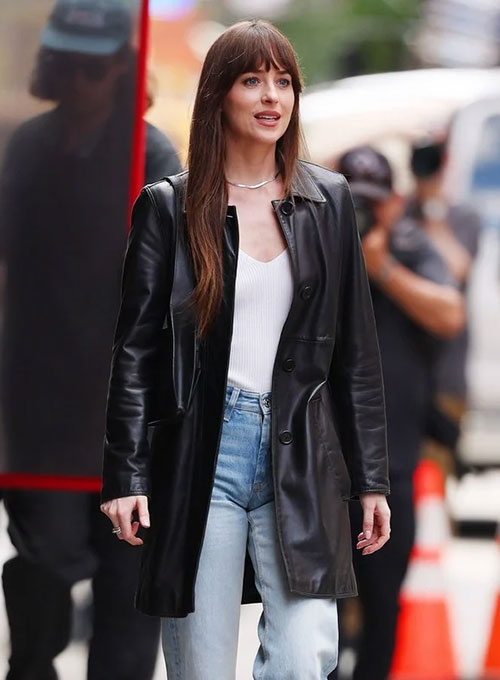 Dakota Johnson Materialists Leather Long Coat