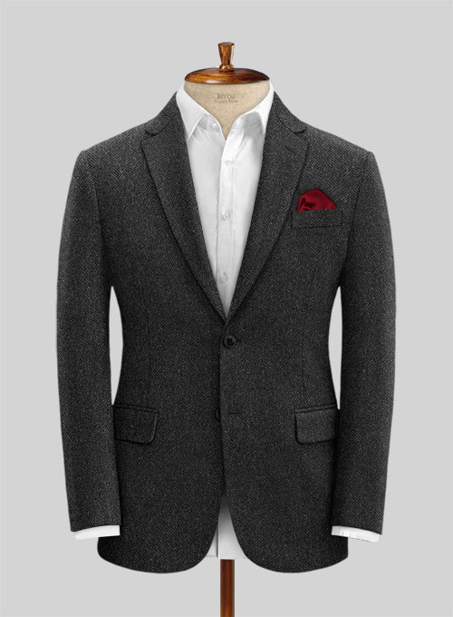 Charcoal Herringbone Tweed Jacket