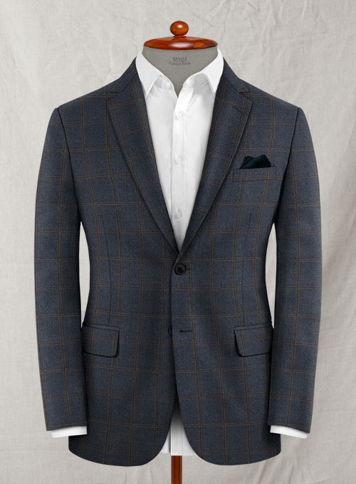 Reda Slate Blue Checks Wool Jacket