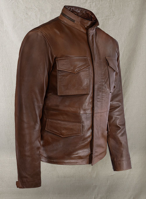 Spanish Brown Military M-65 Leather Jacket