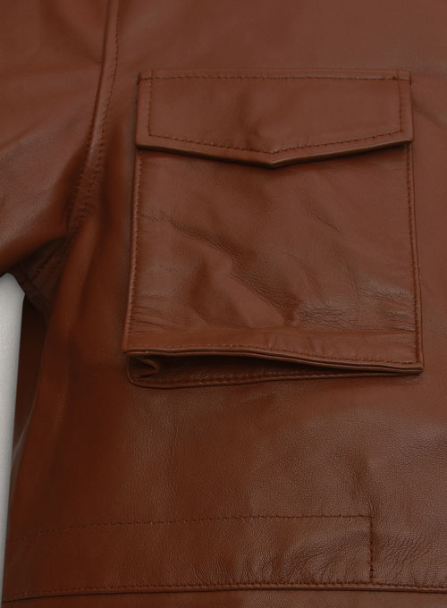 Tan Brown Military M-65 Leather Jacket