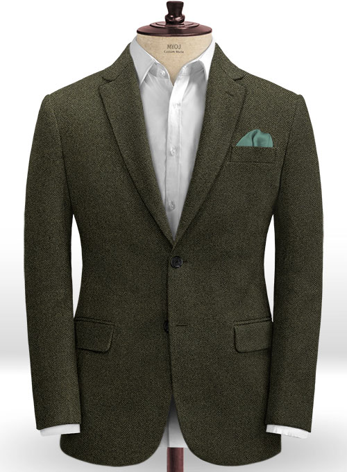 Vintage Flat Green Herringbone Tweed Jacket ...