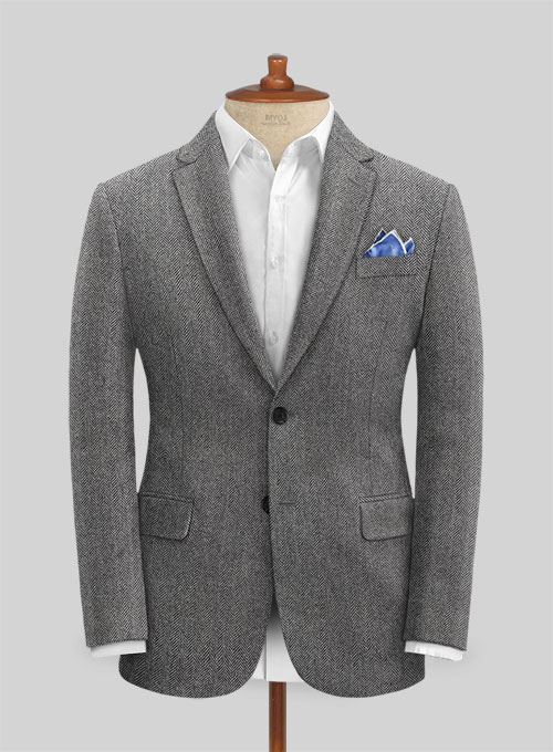 Vintage Herringbone Gray Tweed Jacket