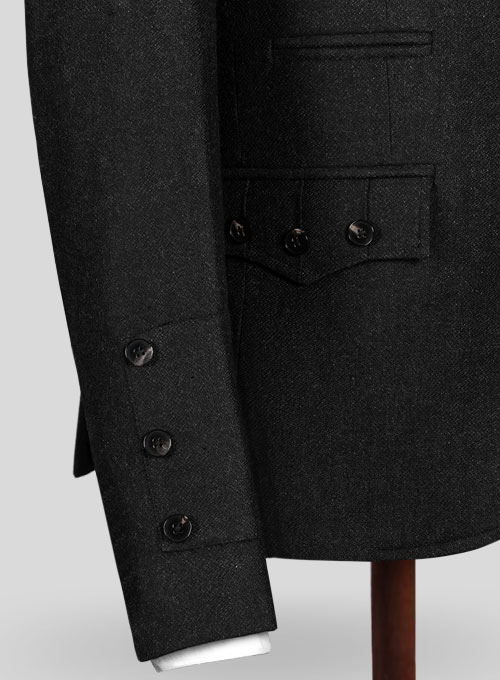 Vintage Plain Black Tweed Kilt Jacket