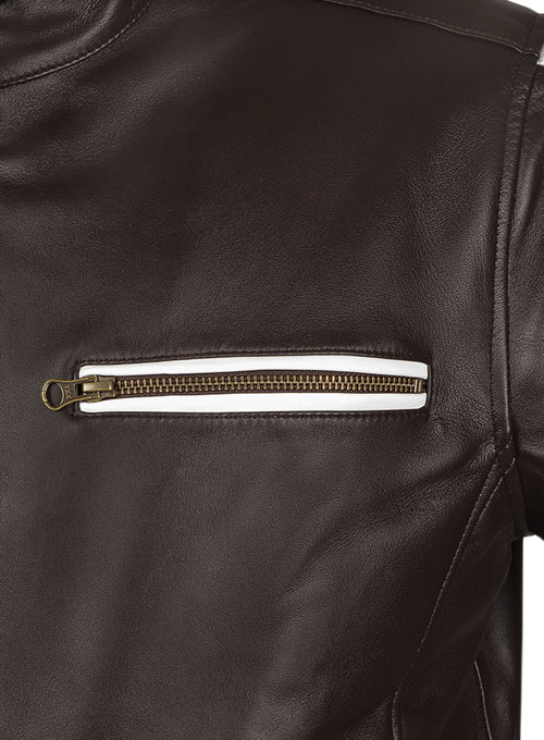 White Stripe Leather Jacket # 100