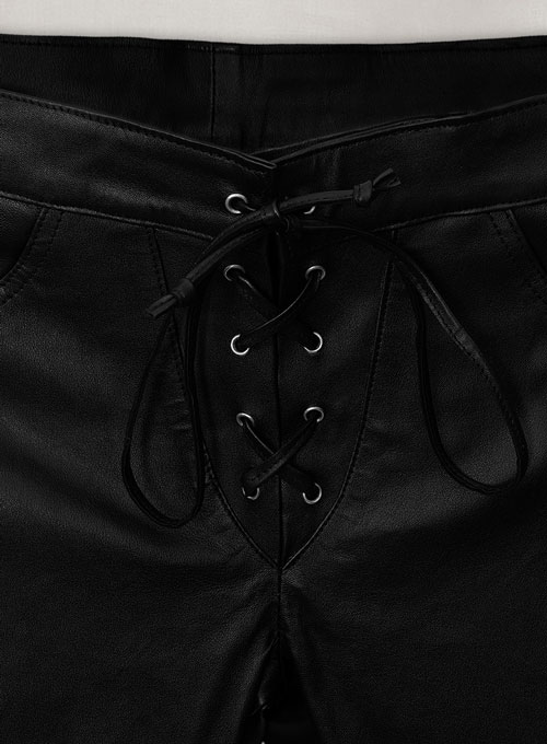 Black Stretch Cowboy Lace Up Leather Pants