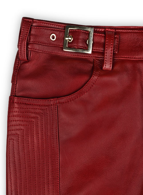 Cherry Red Electric Zipper Mono Leather Pants