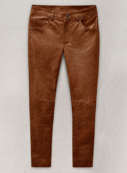 Cognac Leather Pants - Jeans Style