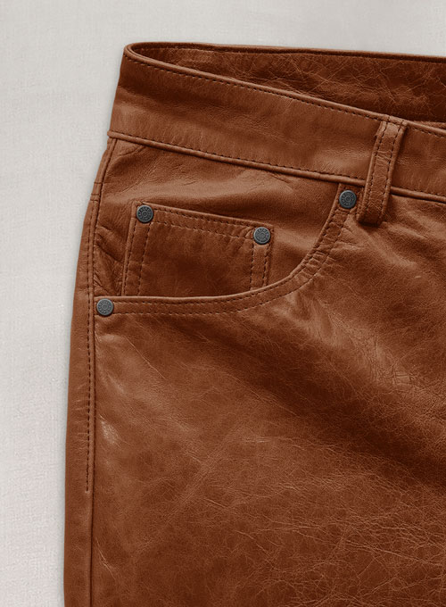 Cognac Leather Pants - Jeans Style