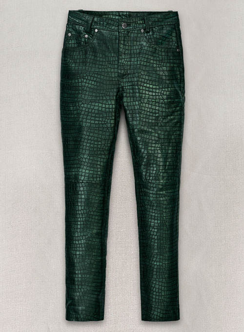 Croc Metallic Green Leather Pants - Jeans Style