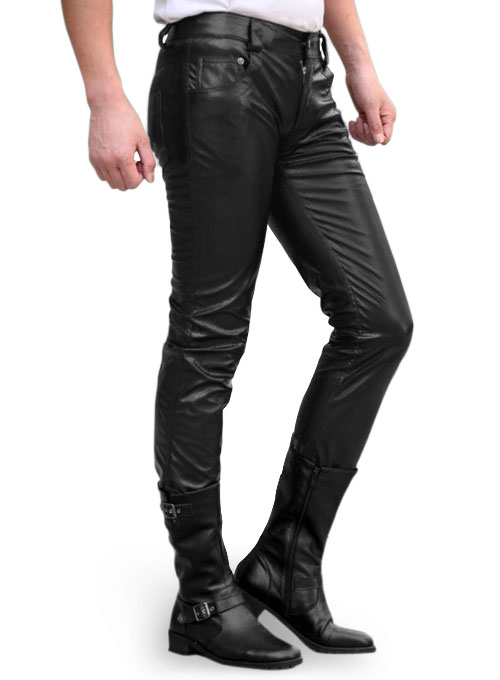 mens black leather jeans