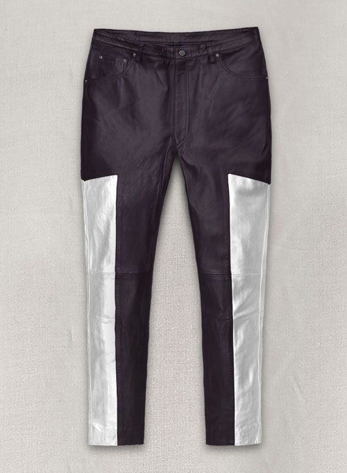 Purple Racer Stripe Leather Jeans